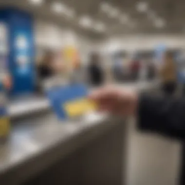 Person exchanging a gift card at a Best Buy store counter