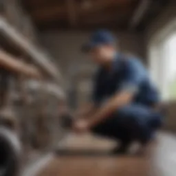 Plumber inspecting pipes in a modern home