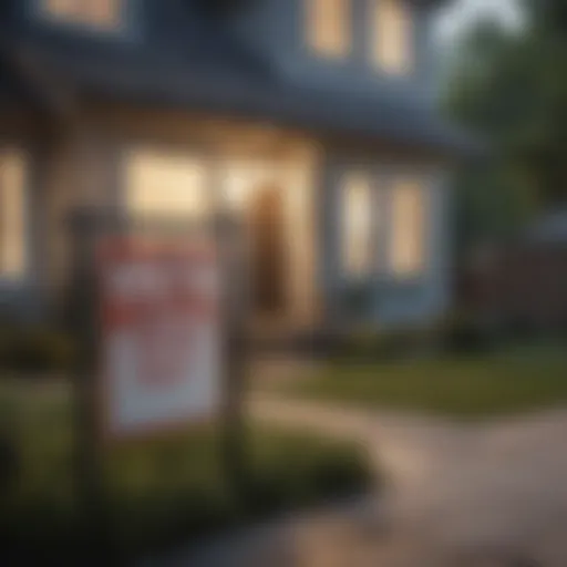 A serene home with a for rent sign in front