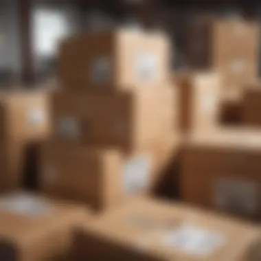 Shipping boxes with price tags Illustration depicting shipping boxes with price tags