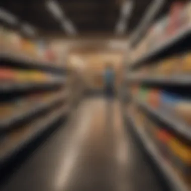 A shopper analyzing various promotions and discounts in a grocery store.