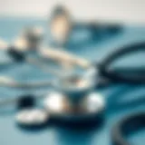 A detailed view of a stethoscope and medical tools