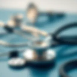 A detailed view of a stethoscope and medical tools
