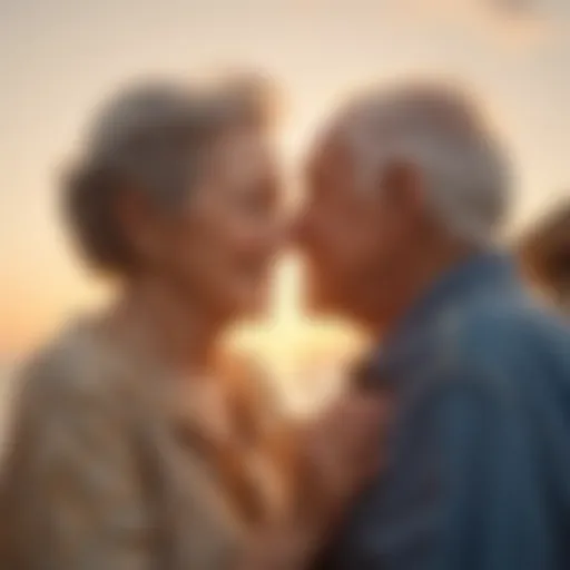 Elderly couple enjoying a sunset together