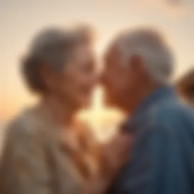 Embracing Love in Golden Years Elderly couple enjoying a sunset together