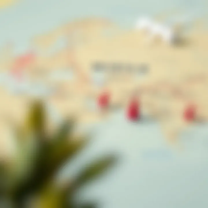 Map with travel destinations marked