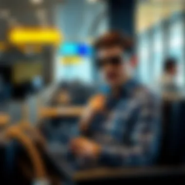 Traveler using the Amex Blue Delta SkyMiles Card at an airport lounge