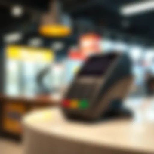 Sleek Credit Card Reader on Retail Countertop Close-up view of a sleek credit card reader device on a retail countertop