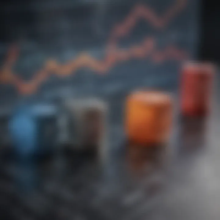 A conceptual illustration of mid cap and small cap stocks with finance graphs