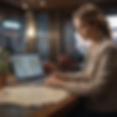 Strategic Rewards Planning Businesswoman planning travel itineraries with map and laptop