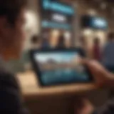 Illustration of a person using a digital device to make a Tui reservation