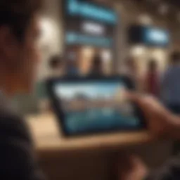 Illustration of a person using a digital device to make a Tui reservation