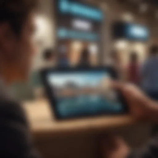 Illustration of a person using a digital device to make a Tui reservation