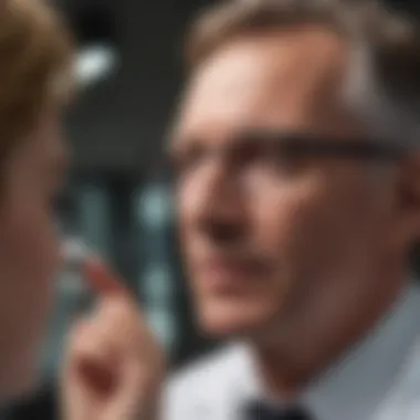 Educating Patients on Vision Health by Optician Optician explaining vision health importance to a patient