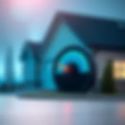 A conceptual illustration of a rental property with a credit score meter