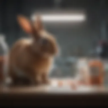 Veterinary assistant administering medication to a rabbit