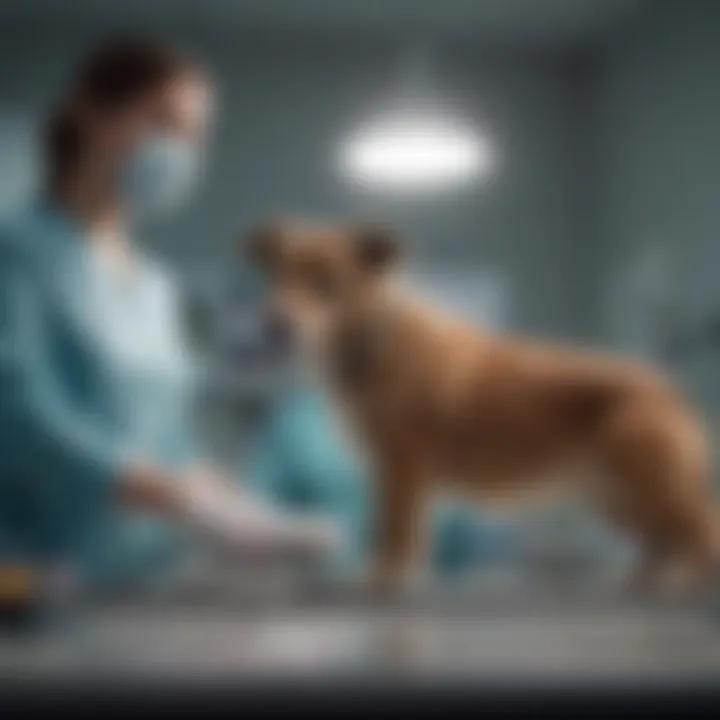 Veterinary assistant assisting in surgery for a dog