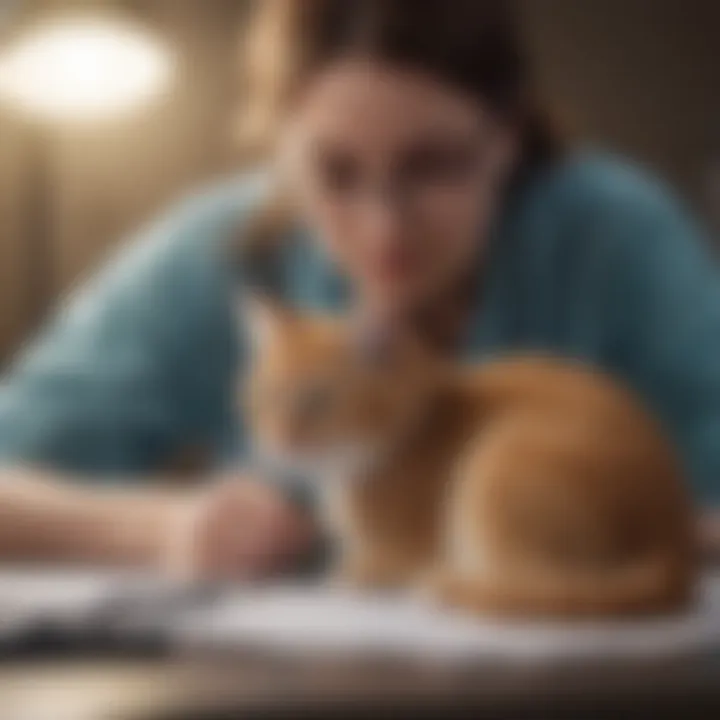 Veterinary assistant performing medical check on a cat