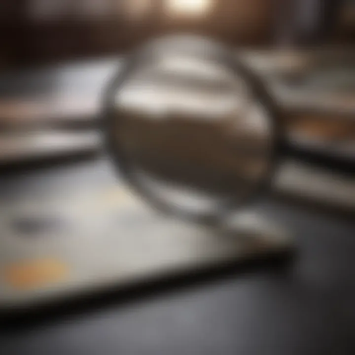 Visa card with magnifying glass focusing on fee structures
