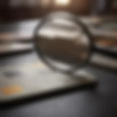 Fee Structures Exploration Visa card with magnifying glass focusing on fee structures
