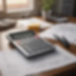A calculator and documents on a desk representing loan calculations